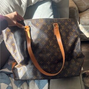 Louis Vuitton Monogram Canvas Tote with Tan Straps